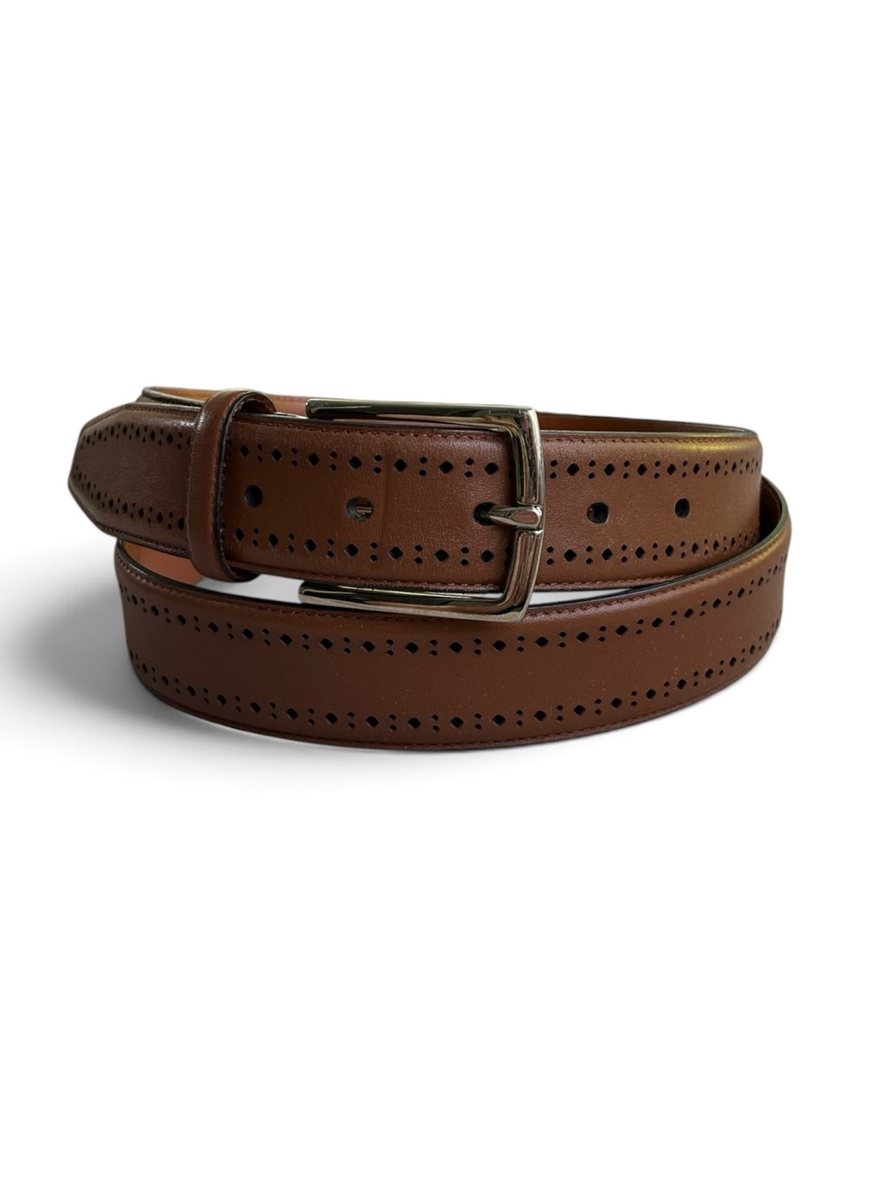 Brooks Brothers Leather Perforated Dress Belt with Silver Buckle